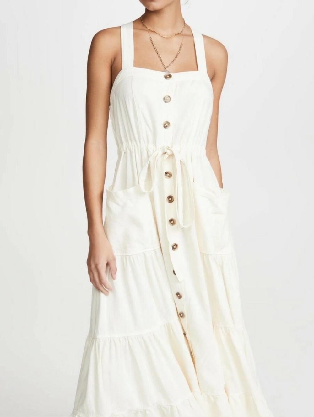 Free People Catch The Breeze Button Up Ivory Maxi Dress Size Small